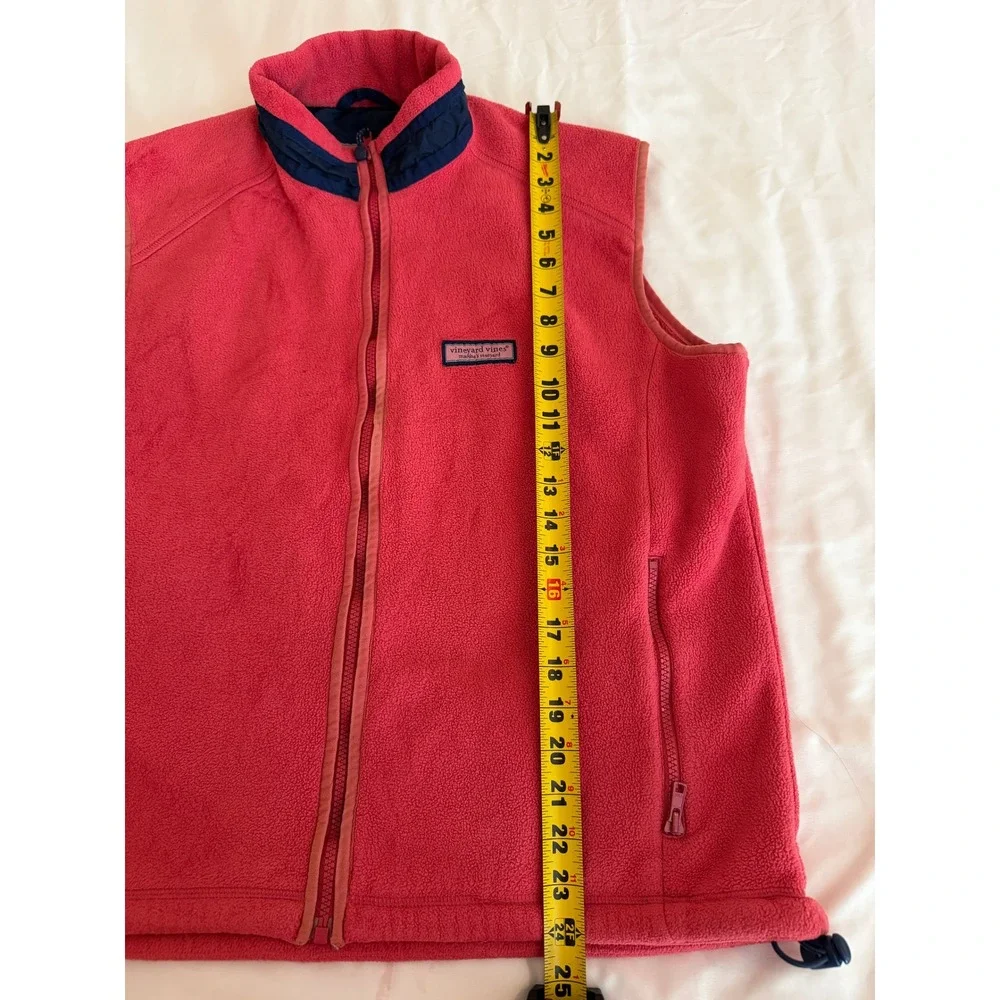 Vineyard Vines Women's Fleece Vest Large Coral Pink Full Zip Logo Pockets